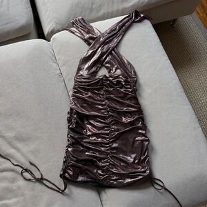 Hello Molly Shimmering Backless Dress in Metallic Purple